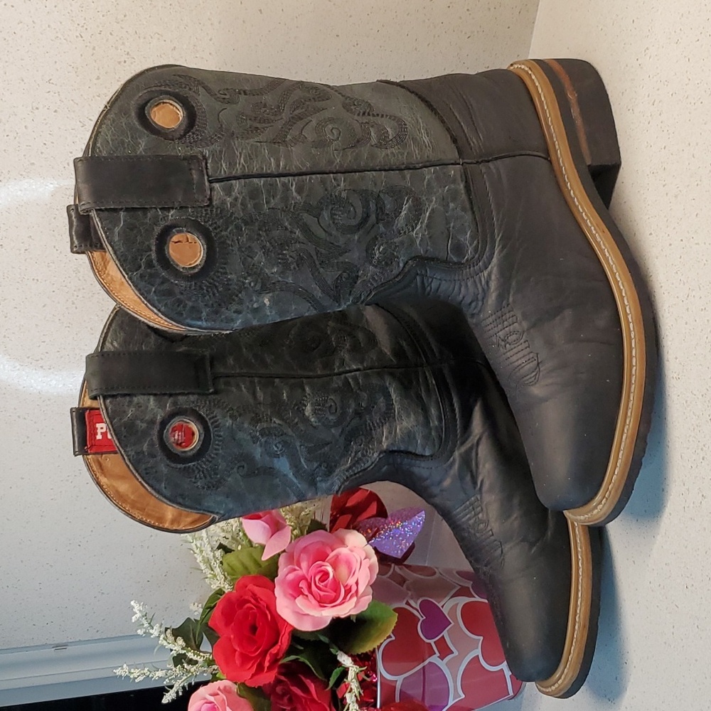 Kids' Black and Gray Embroidered Boots